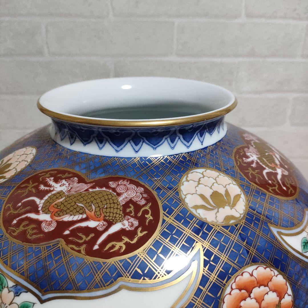 有田焼 名工 緒方松右衛門 大花瓶 花器 飾り壷 鷹 鳳凰 古伊万里様式 金彩