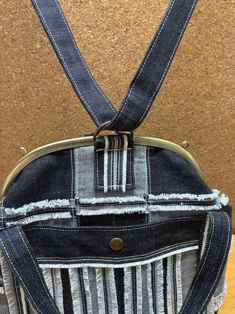 がま口リュック 3way デニム フリンジ ハンドメイド