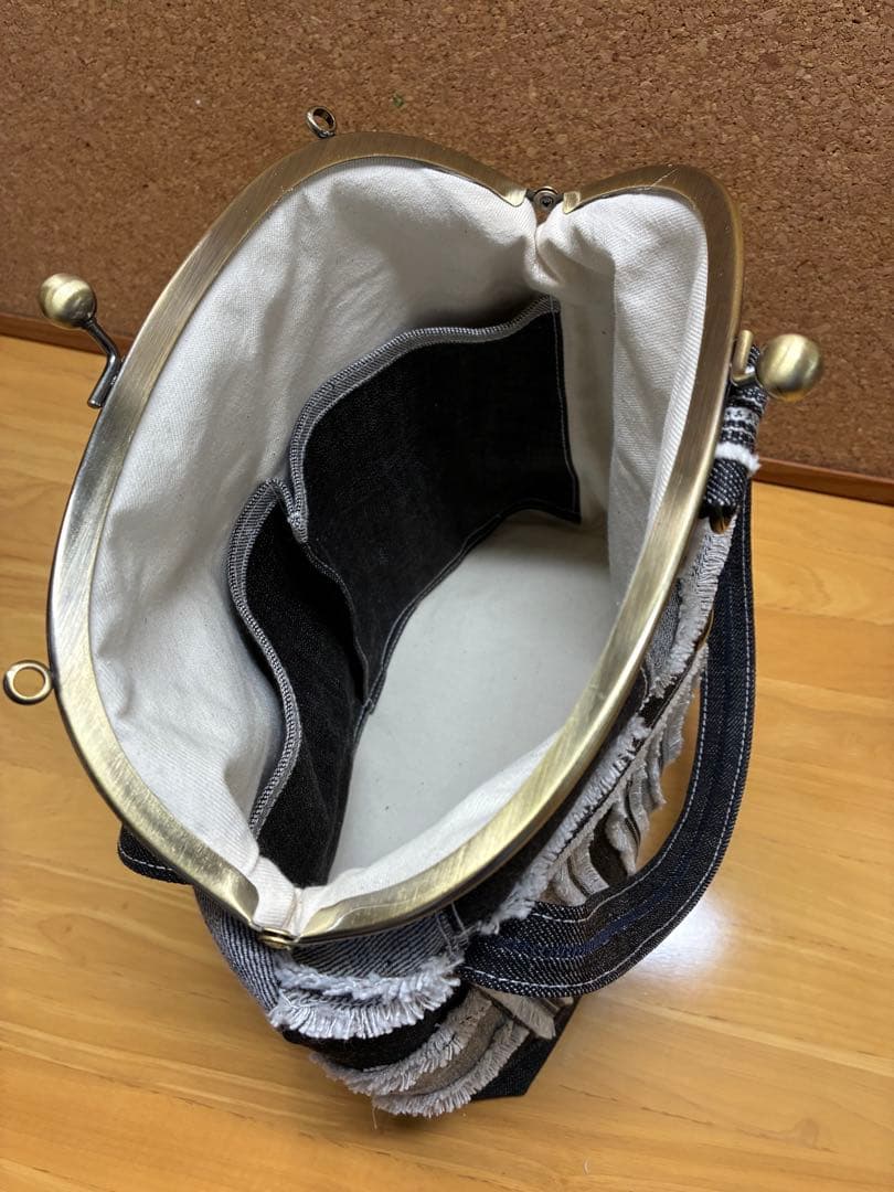 がま口リュック 3way デニム フリンジ ハンドメイド
