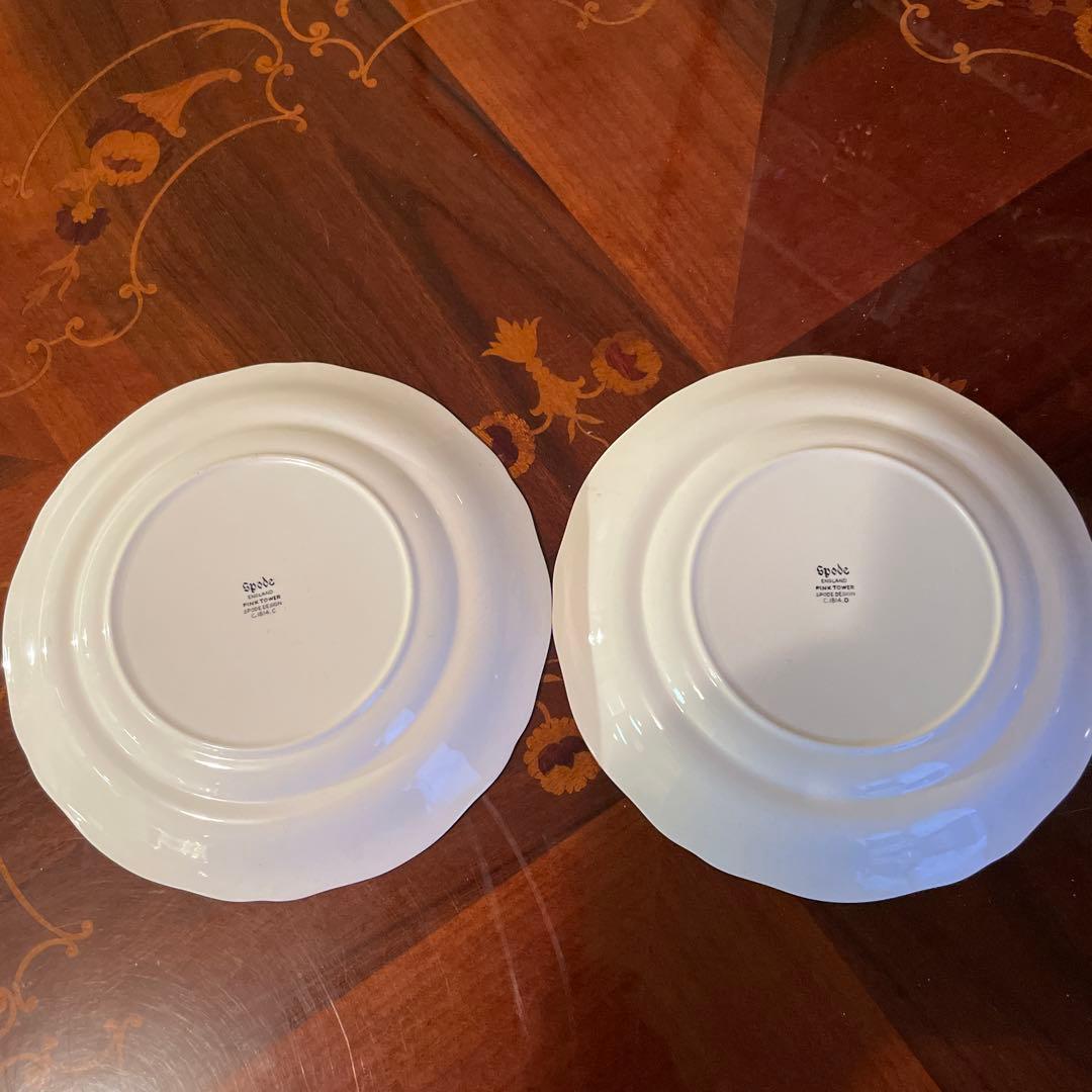 スポード　ピンクタワー　直径19.5cm皿2点　1970年製品が新品未使用のまま
