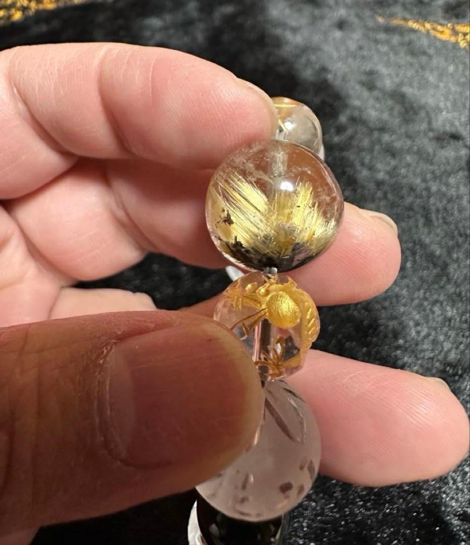 太陽放射タイチンルチル 手彫金彫刻 五本爪皇帝青龍 モリオン 大玉 ブレスレット