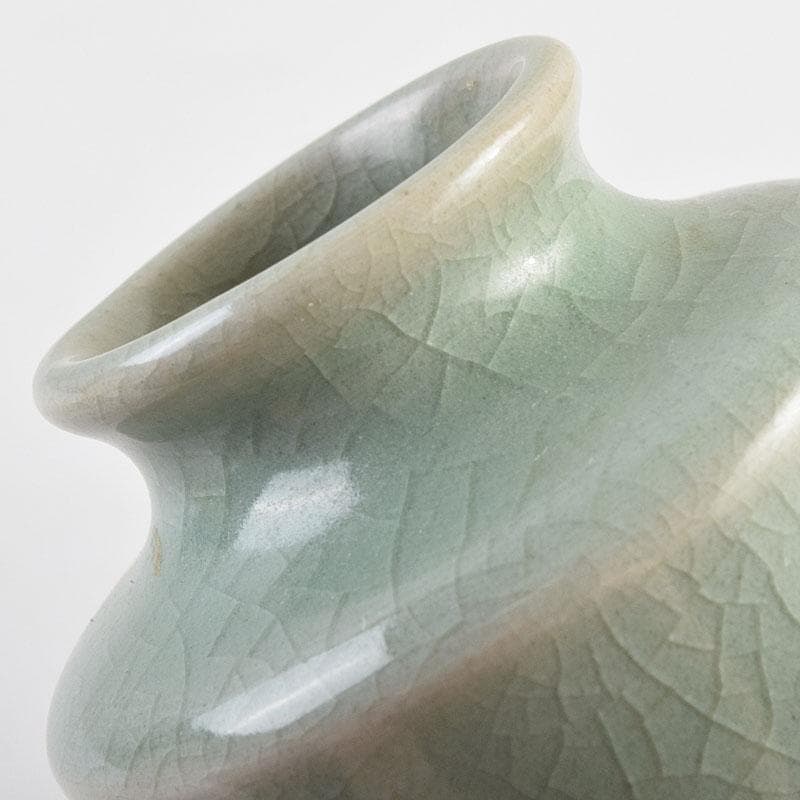 茶道具　韓国人間文化財　池順鐸作　青磁　竹茶入　仕覆付　共箱　V　R9595