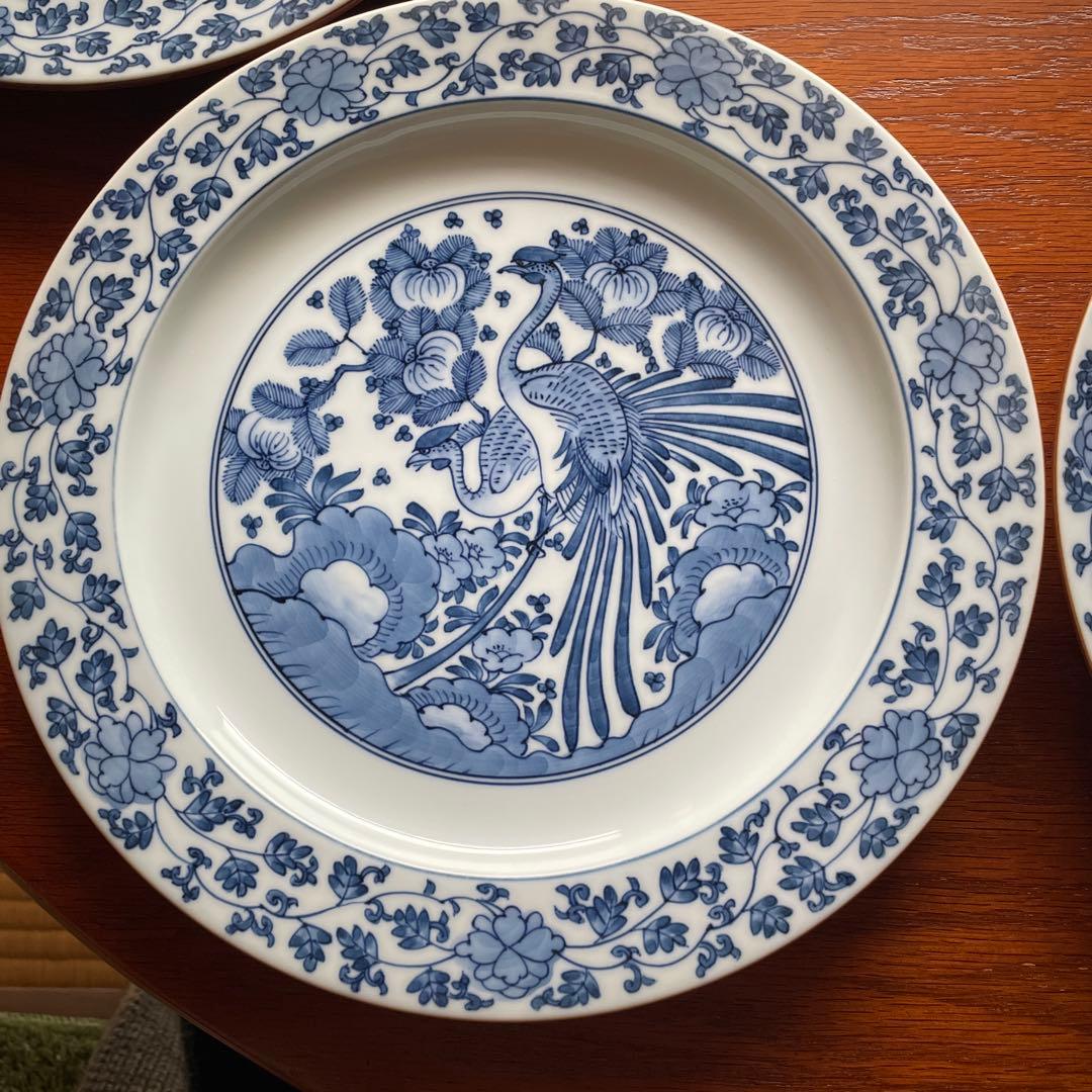 有田焼　源右衛門窯　染付孔雀絵 　大皿5客揃