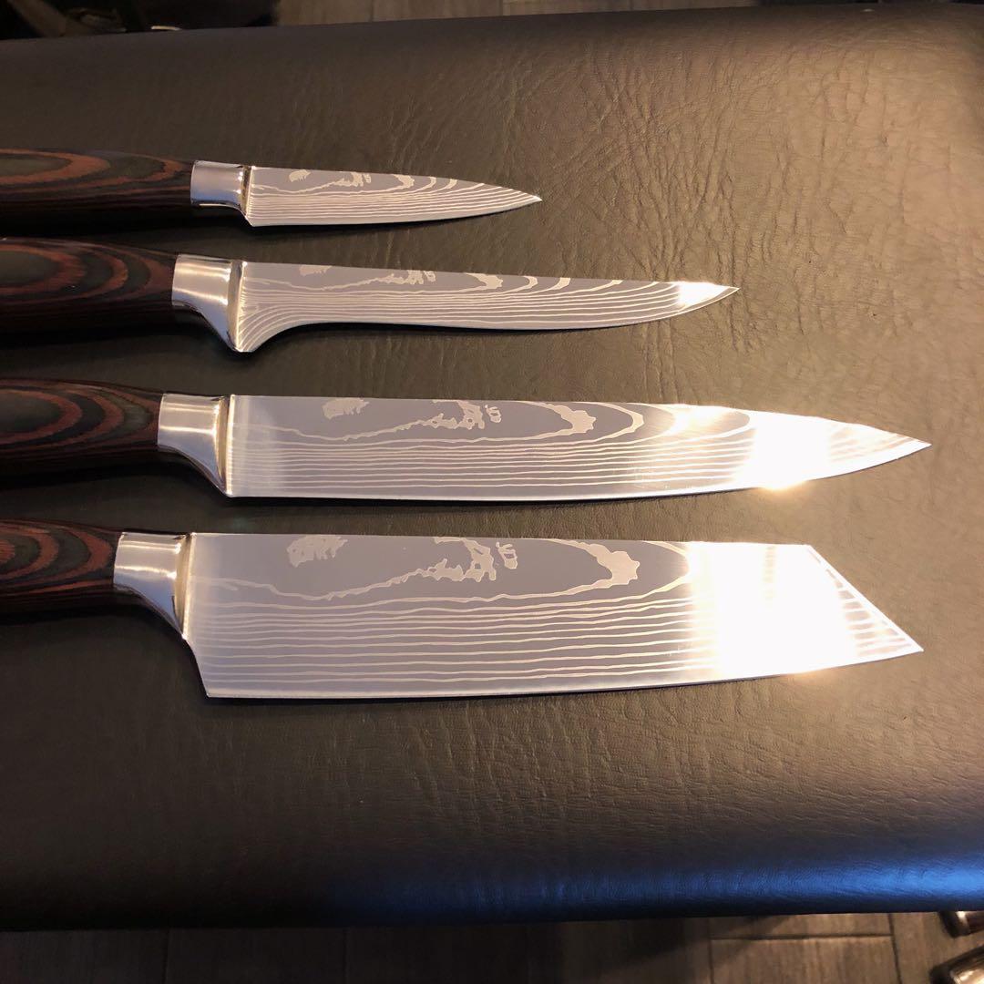 新品　高級三徳包丁　シェフナイフ　ダマスカス　包丁　フルーツナイフ　4本セット