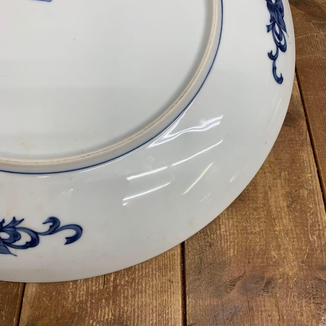 D-4 【極美品】有田焼・伊万里焼 染付 山水窓絵 牡丹 飾り大皿