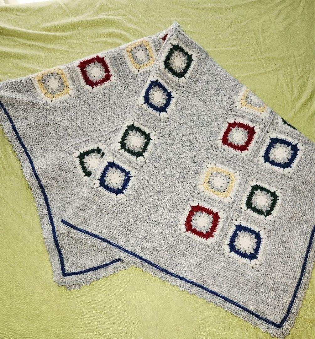 毛糸 手編みのブランケット約900㎜×900㎜ ハンドメイド