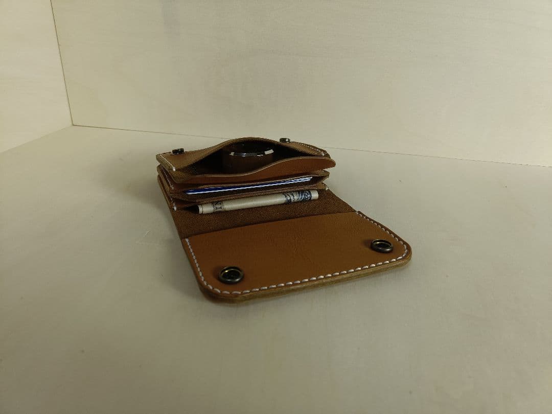 本革 ハンドメイド ミニ財布 コンパクトウォレット ケース付き