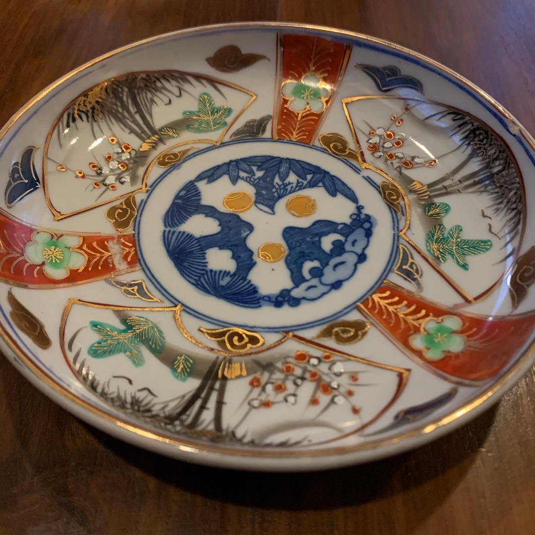 古伊万里金彩赤絵皿　江戸幕末　2枚　アンティーク皿