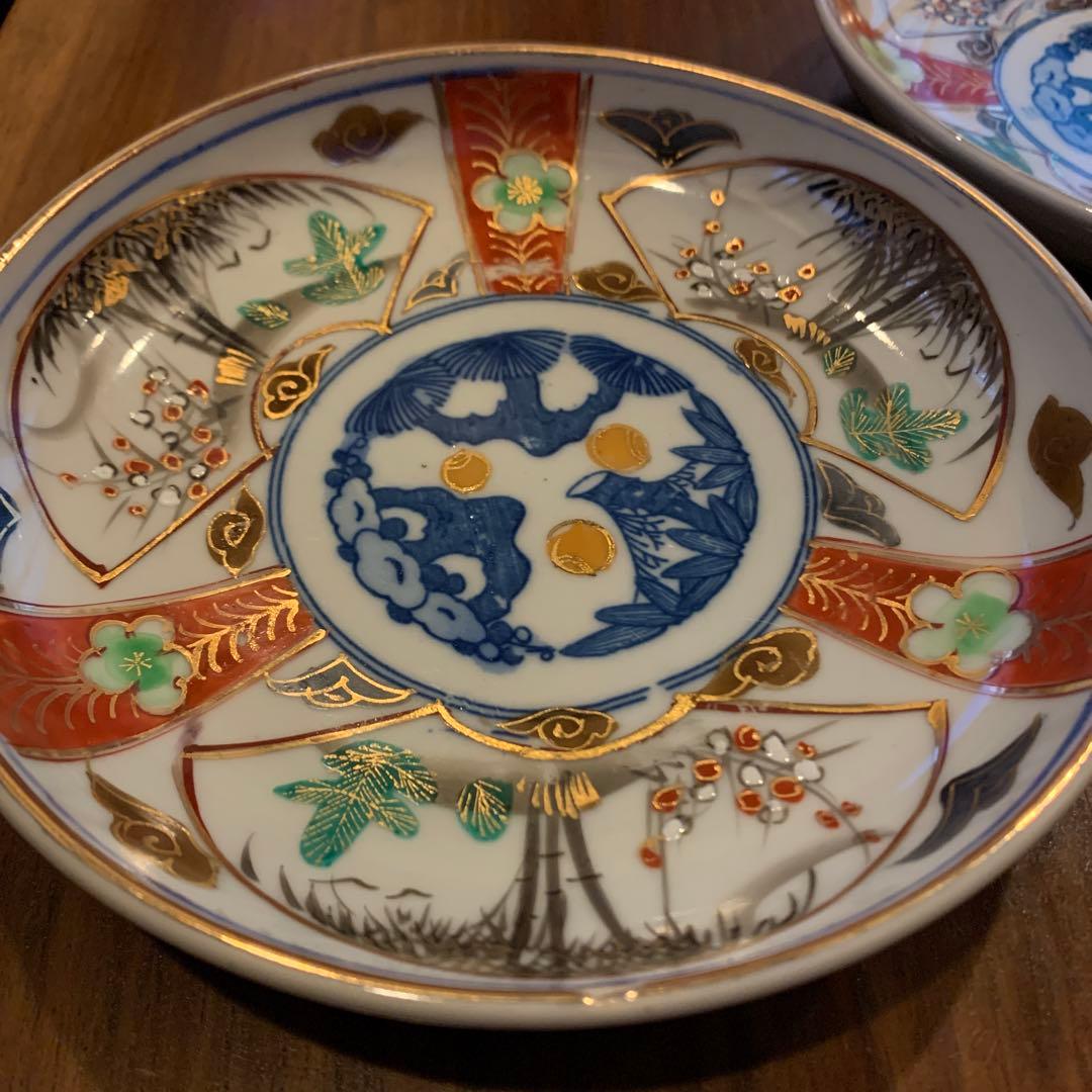 古伊万里金彩赤絵皿　江戸幕末　2枚　アンティーク皿
