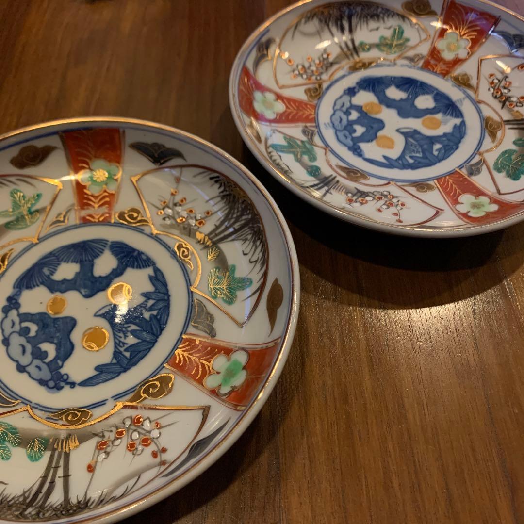 古伊万里金彩赤絵皿　江戸幕末　2枚　アンティーク皿