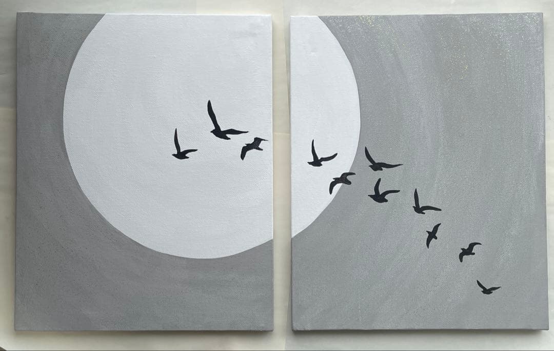 月と鳥の現代アート｜浮世絵　絵画　アートパネル　壁掛け　和モダン　インテリア　黒
