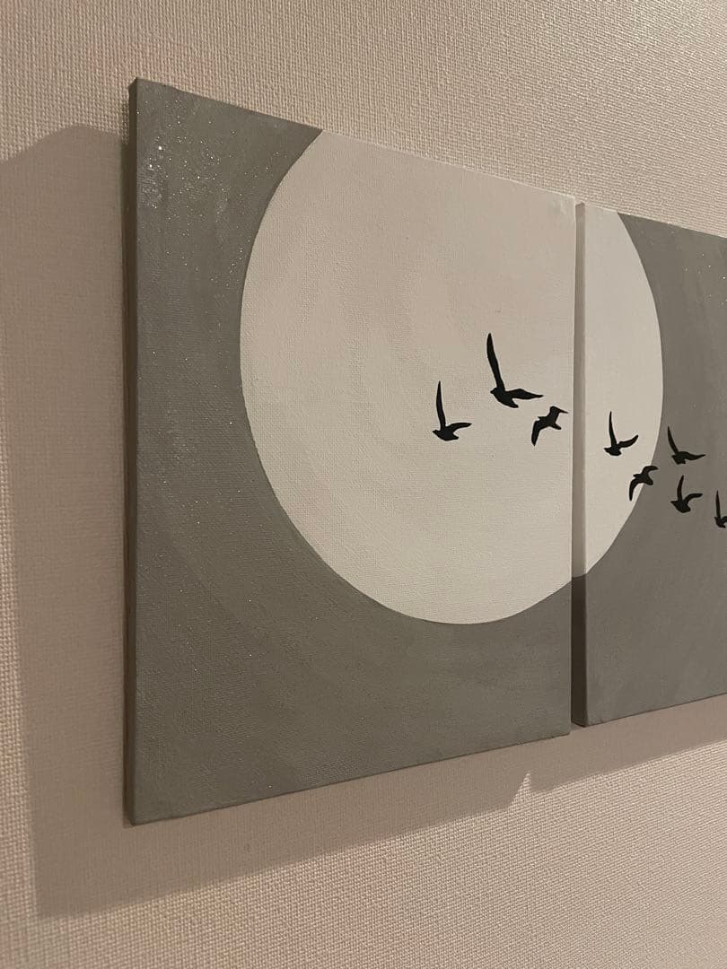月と鳥の現代アート｜浮世絵　絵画　アートパネル　壁掛け　和モダン　インテリア　黒
