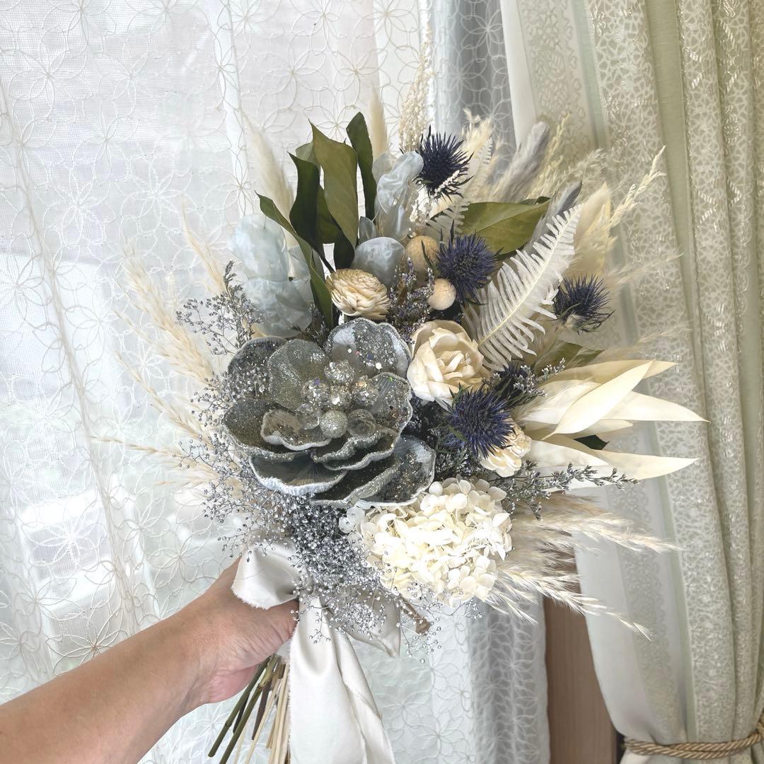 ドライフラワーブーケ　ウェディングブーケ　前撮りブーケ　ブートニア付き❣️