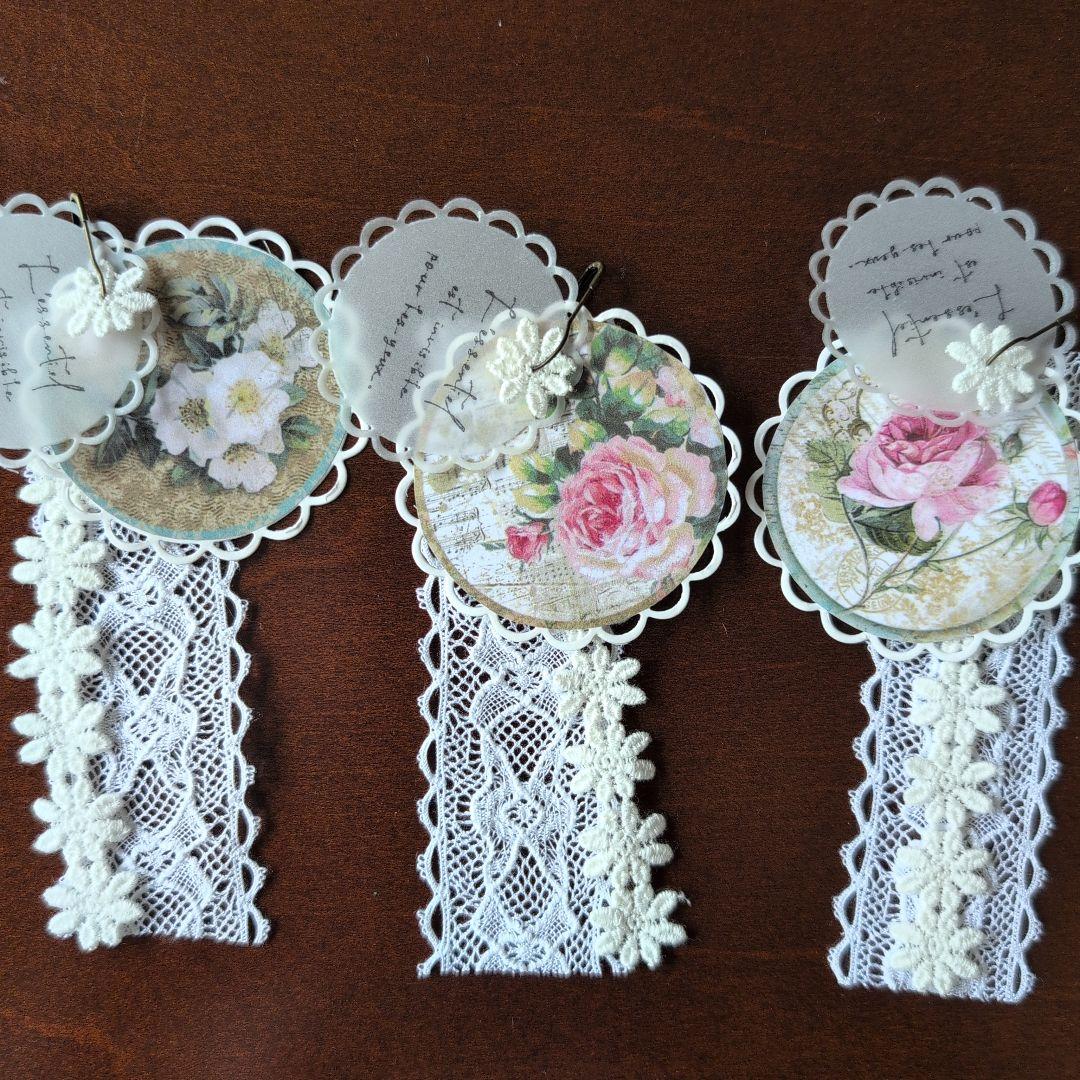 紙タグ〜オーバル型の薔薇とレース〜