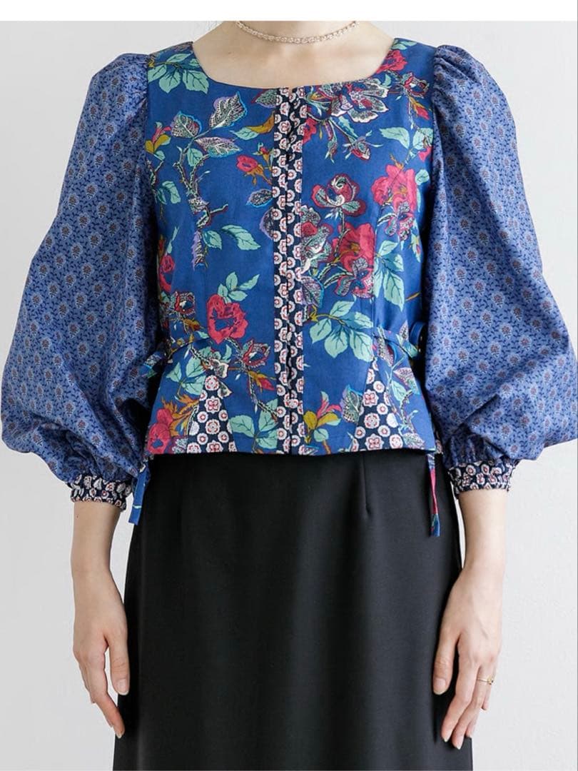 SOULEIADO×maiandoバルーン袖ブラウスの生地と型紙ブラウングリーン