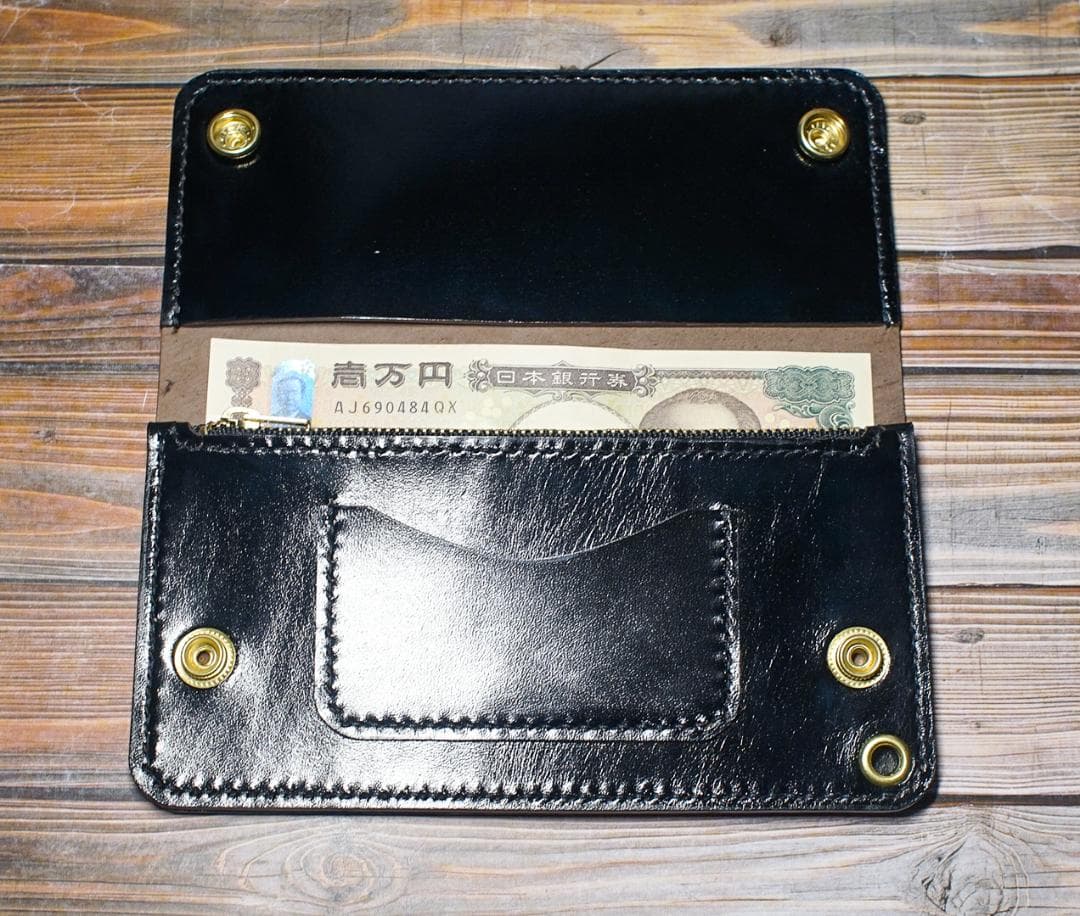 ロング トラッカーウォレット 馬革 二層 ブラック 真鍮 トラッカーウォレット
