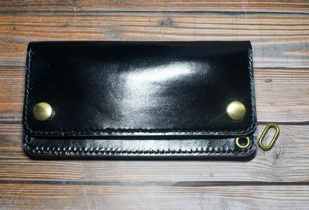 ロング トラッカーウォレット 馬革 二層 ブラック 真鍮 トラッカーウォレット