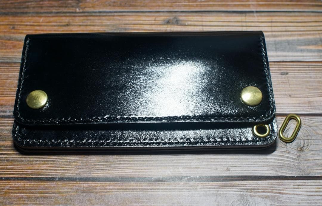 ロング トラッカーウォレット 馬革 二層 ブラック 真鍮 トラッカーウォレット