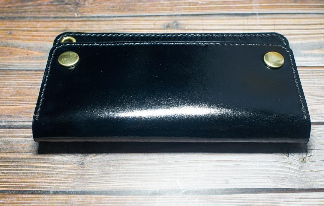 ロング トラッカーウォレット 馬革 二層 ブラック 真鍮 トラッカーウォレット