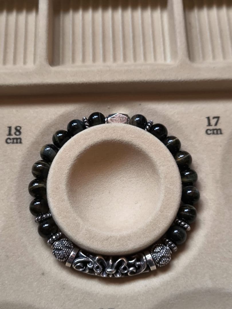 ハンドメイドsilver925 ＆ ホークスアイ 天然石ブレスレット