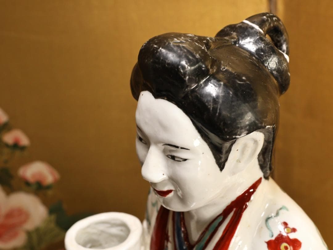 BK527　柿右衛門様式 色絵 陶器人形 元禄人形 美人人形 置物 古伊万里