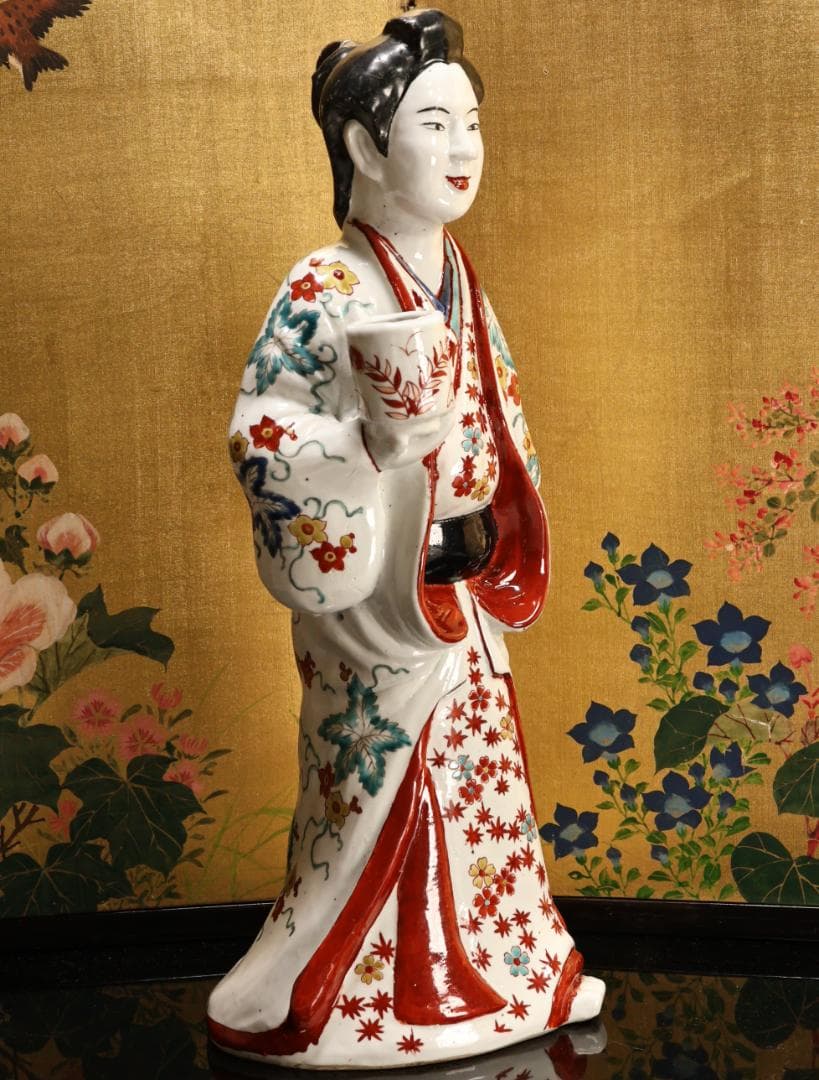 BK527　柿右衛門様式 色絵 陶器人形 元禄人形 美人人形 置物 古伊万里