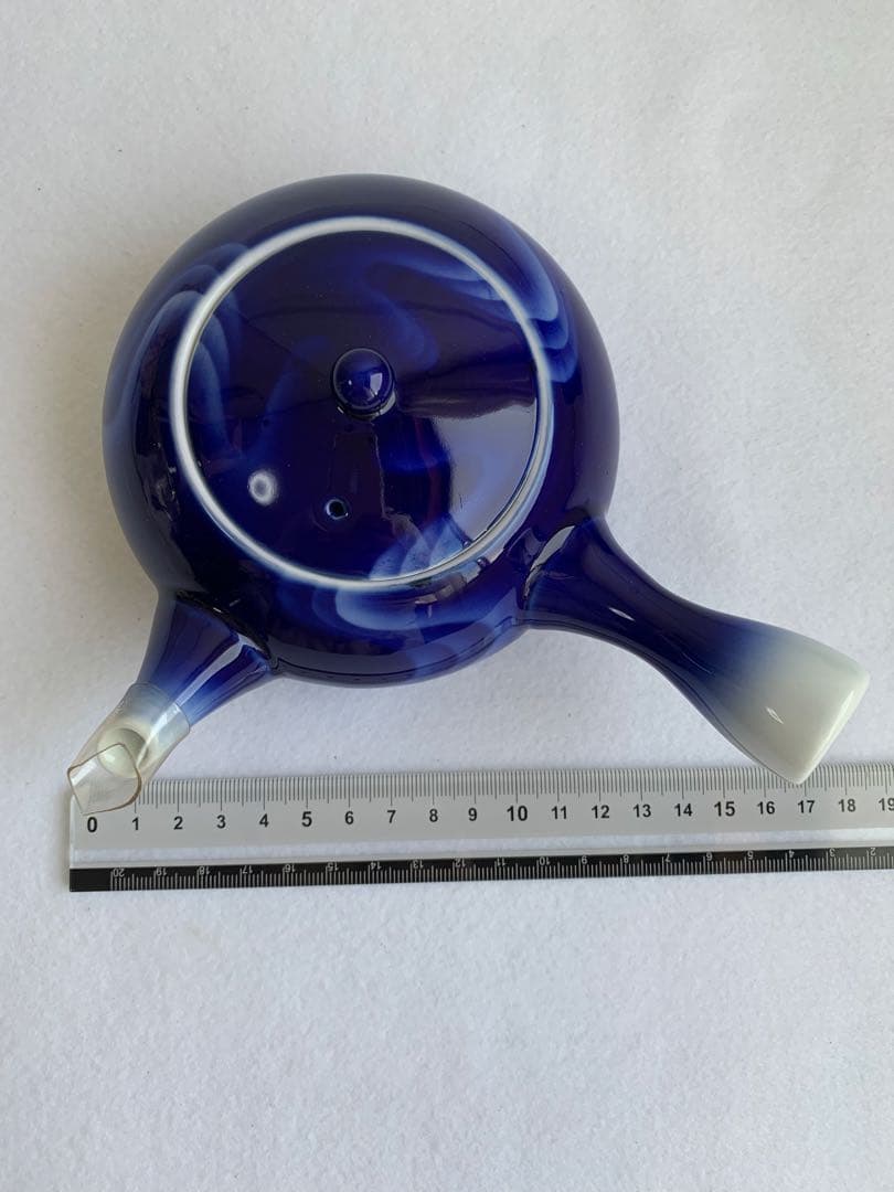 宮内庁御用達 深川製磁 富士型急須茶器「泉」 瑠璃色 湯呑5客セット 有田焼