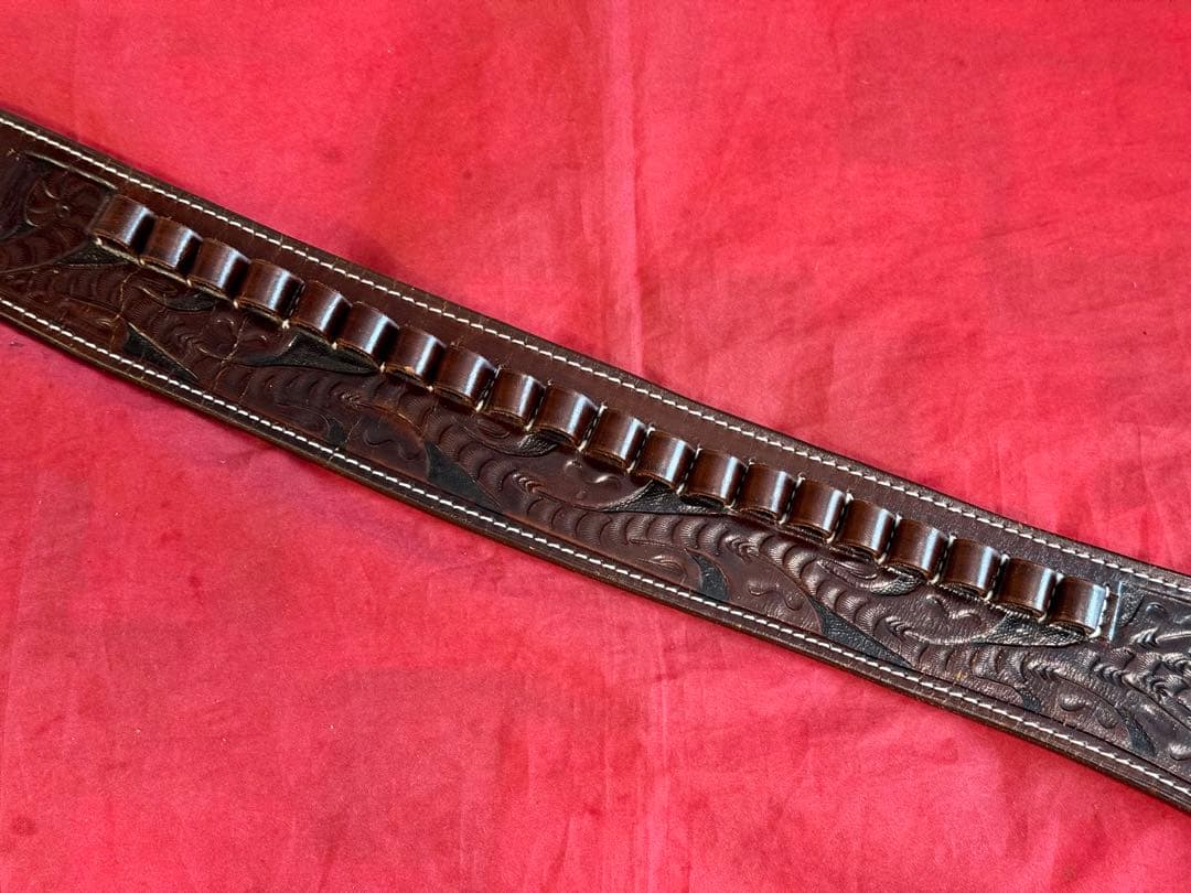 整備済 革製 彫刻付き ウェスタン ガンベルト ホルスター コルトSAA用