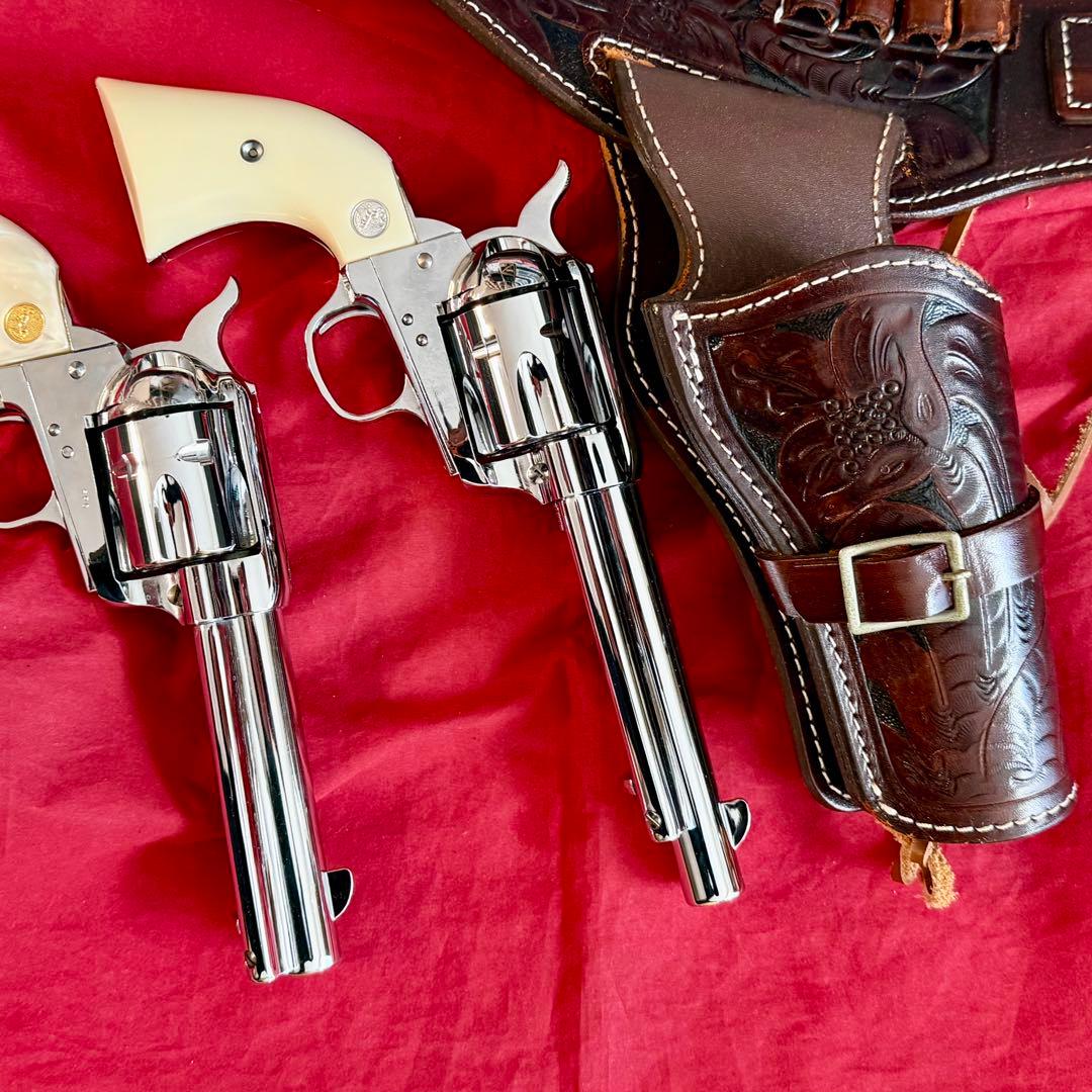 整備済 革製 彫刻付き ウェスタン ガンベルト ホルスター コルトSAA用