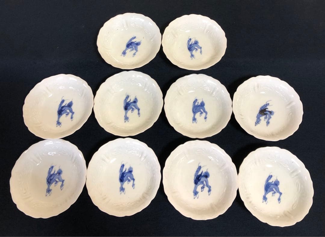 《R》伊万里 染付 麒麟図 輪花 小鉢10客 1f