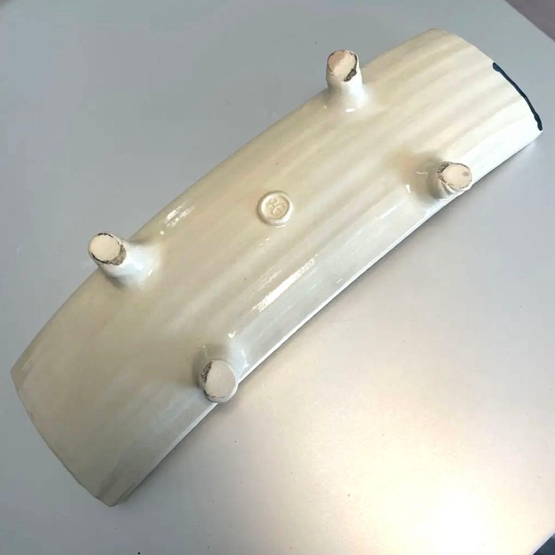 作家もの　青いラインの足付き長皿