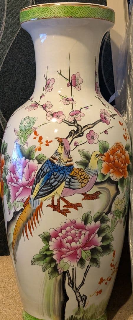 特大花瓶 置物 飾り インテリア アンティーク 花鳥 高さ62cm