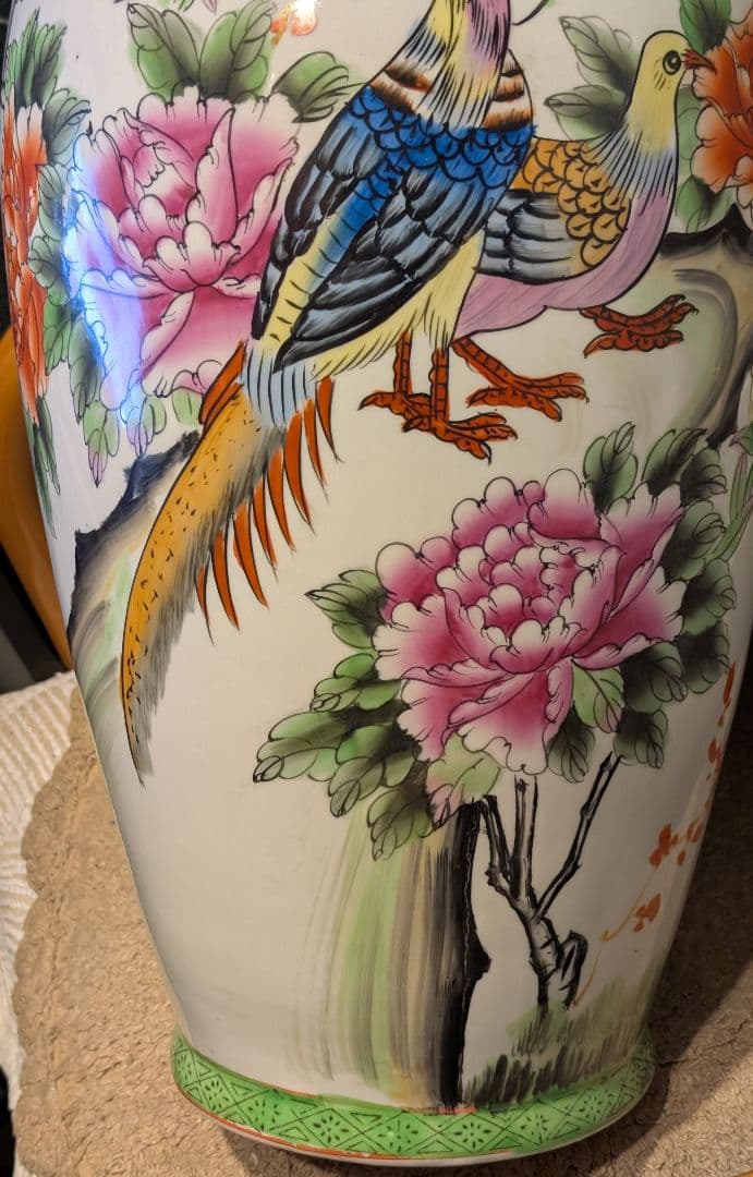 特大花瓶 置物 飾り インテリア アンティーク 花鳥 高さ62cm