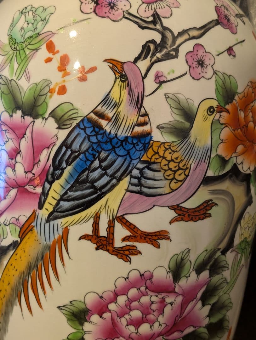 特大花瓶 置物 飾り インテリア アンティーク 花鳥 高さ62cm