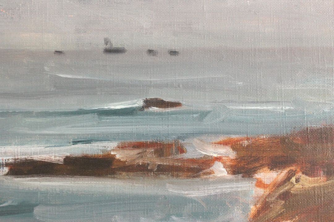 No5742 額装　小出善三郎　「朝騒」　油彩画　直筆サイン　風景画　送料無料