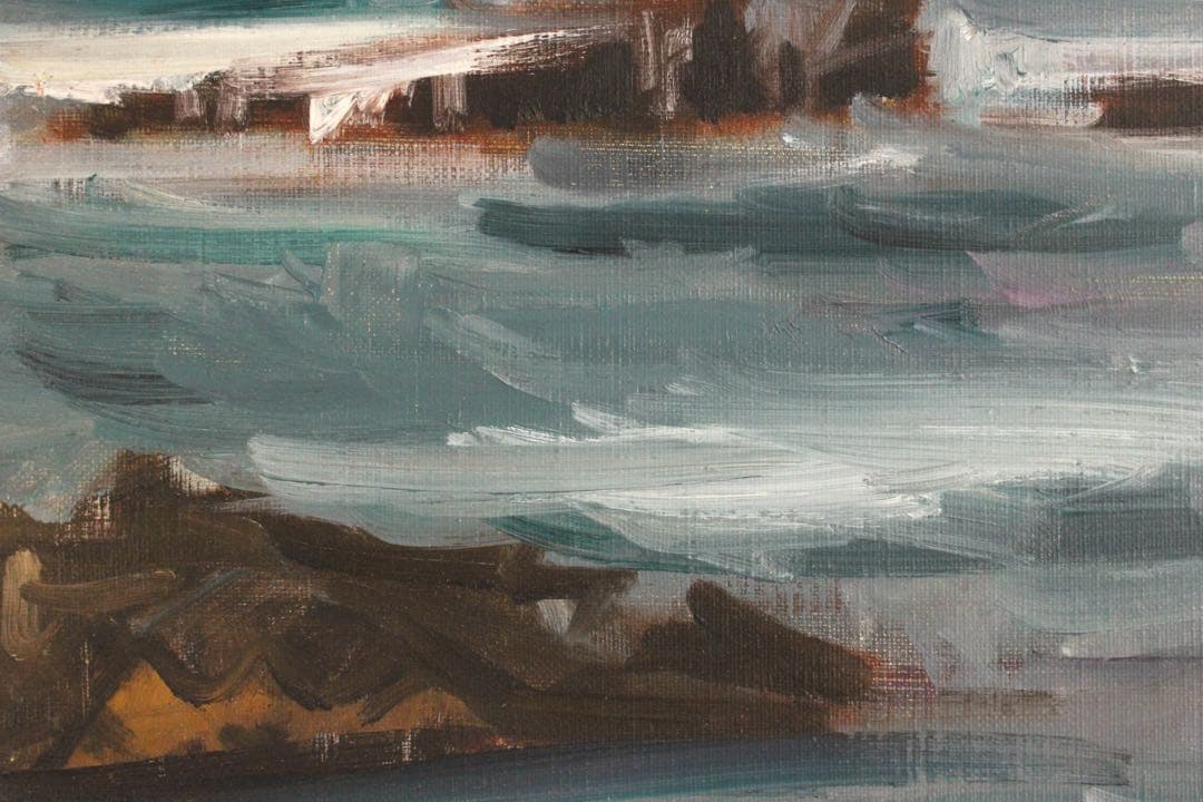 No5742 額装　小出善三郎　「朝騒」　油彩画　直筆サイン　風景画　送料無料