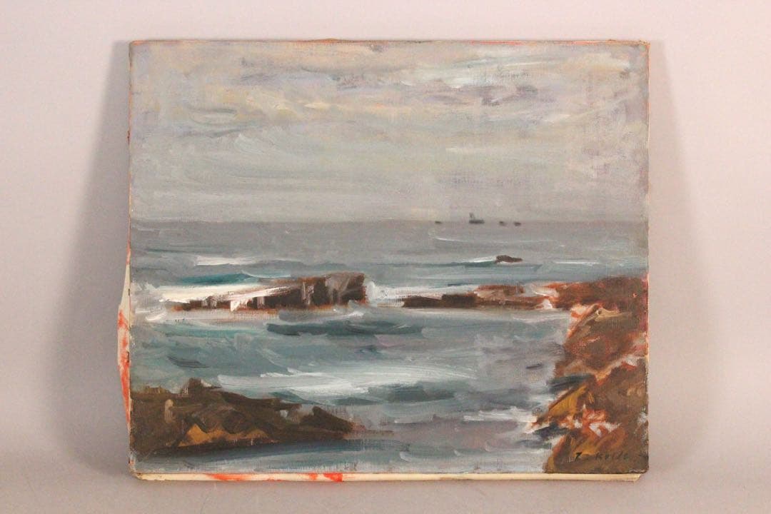 No5742 額装　小出善三郎　「朝騒」　油彩画　直筆サイン　風景画　送料無料