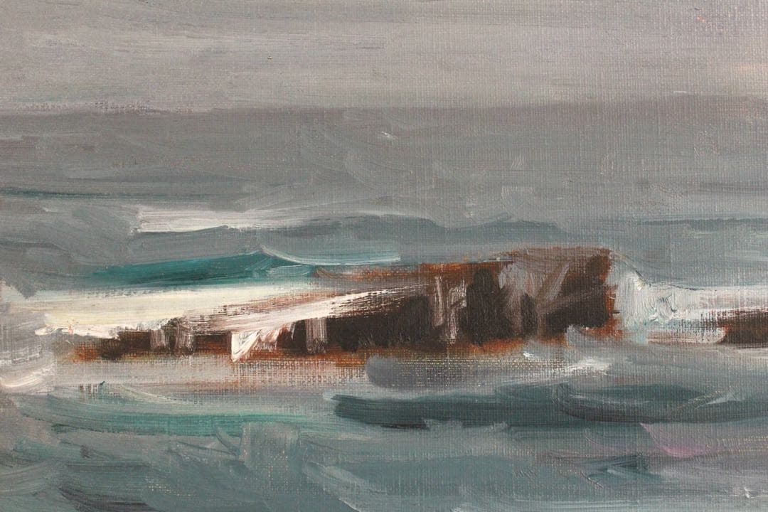 No5742 額装　小出善三郎　「朝騒」　油彩画　直筆サイン　風景画　送料無料