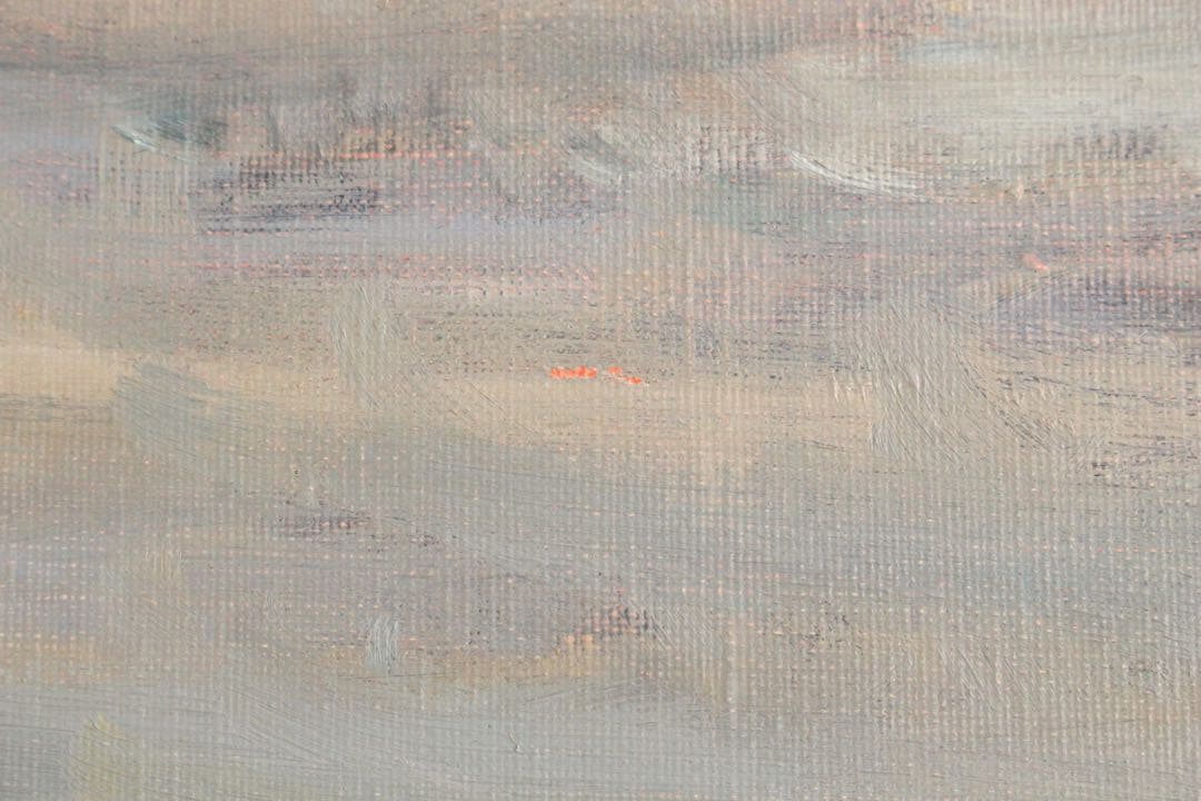 No5742 額装　小出善三郎　「朝騒」　油彩画　直筆サイン　風景画　送料無料