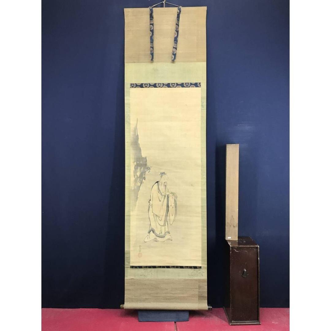 模写/狩野常信/高士人物図/亀図/掛軸/名家伝来/AK-942