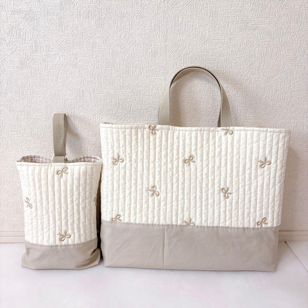 レッスンバッグ 上履き入れ ヌビ　リボン刺繍