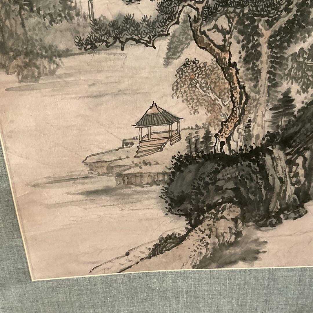 中国画 紙本淡彩水墨画 作者 年代不詳 軸先木細工軸