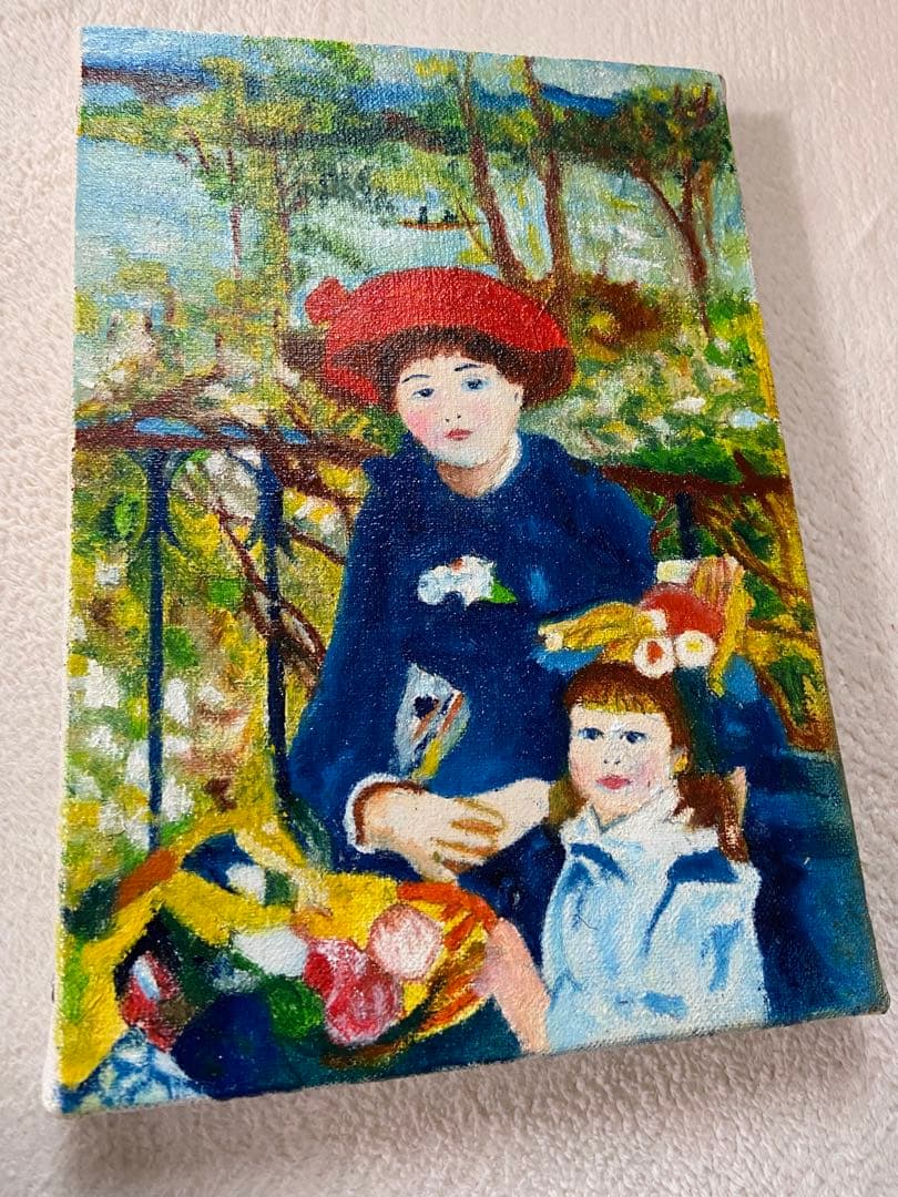 ルノワール　肉筆手描きの油絵模写画　テラスの姉妹