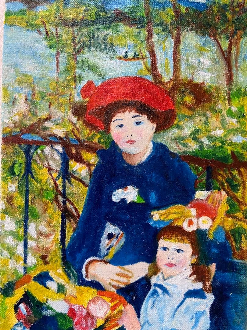 ルノワール　肉筆手描きの油絵模写画　テラスの姉妹