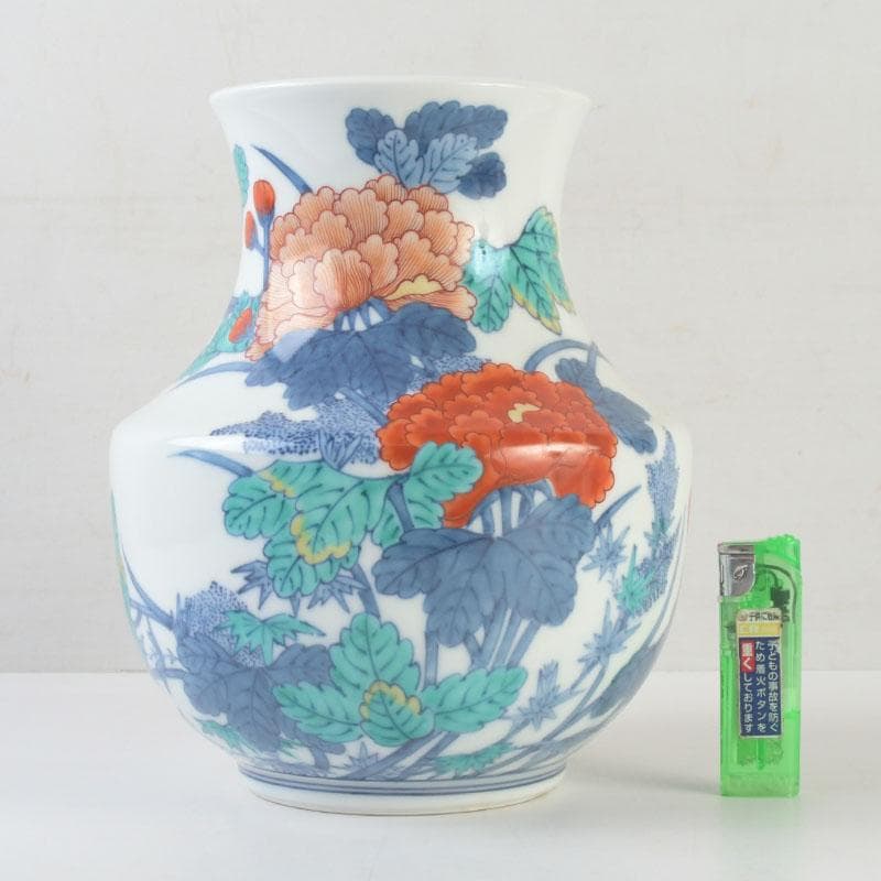 有田焼　今泉今右衛門　色鍋島花絵　花瓶　V　A8A