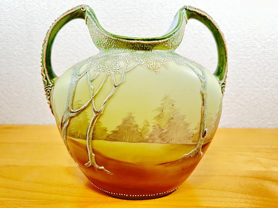 幻の逸品 オールド ノリタケ ホワイトウッドランド 花瓶 盛上 Noritake