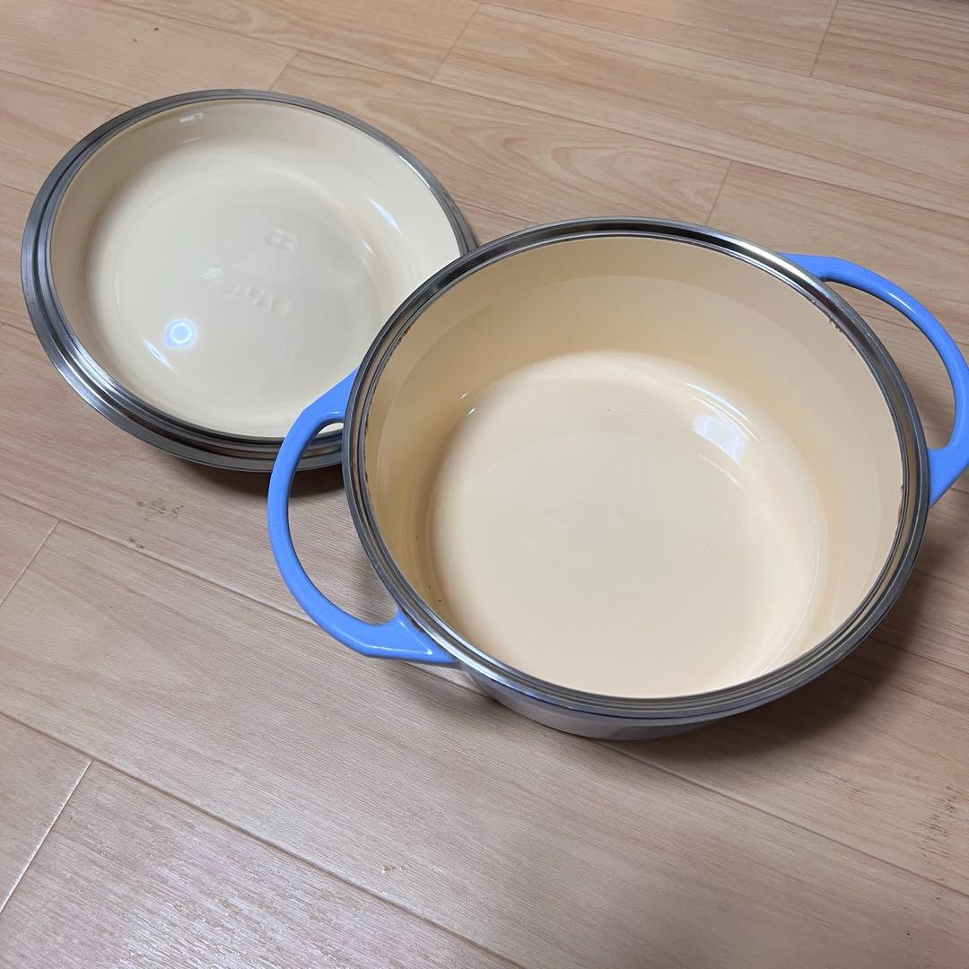 【未使用】L’hirondelle　深型ホーロー鍋　蒸す・煮る・炊く・無水調理に
