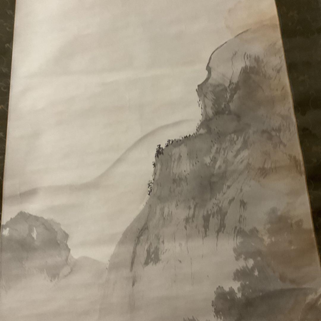 絹本水墨画 掛け軸 山水風景 作者不詳 落款印譜在