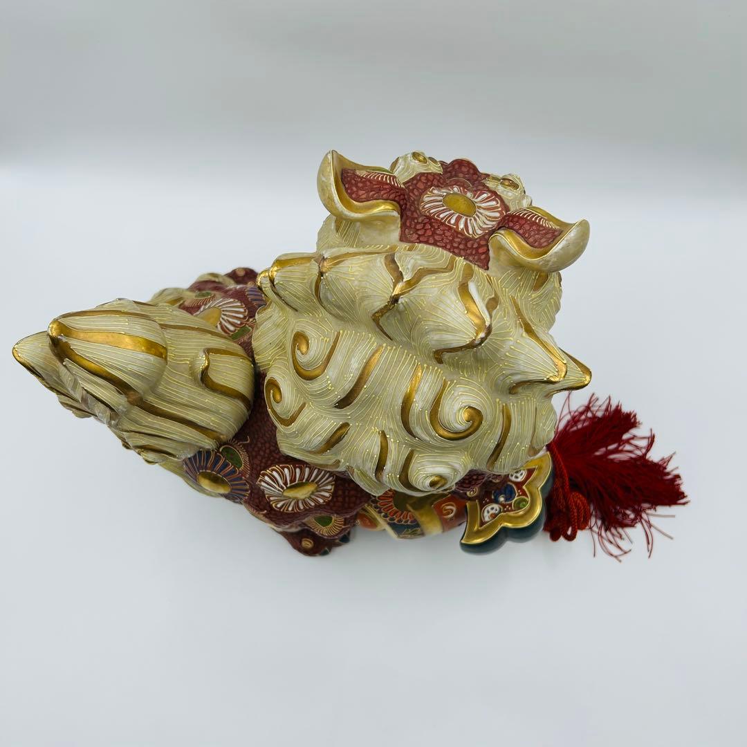 【九谷焼 獅子　打ち出の小槌 狛犬 置物 魔除け 縁起物 金彩】