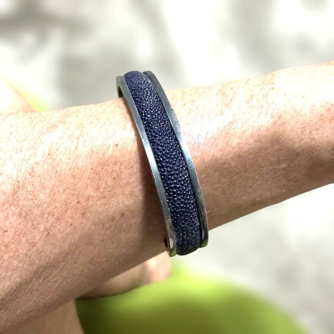 ビンテージビンテージシルバー×ガルーシャ(エイ革) バングル925刻印有り37g